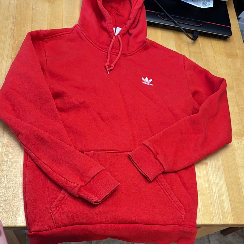 Adidas Red Sweatshirt Hoodie with Trefoil Logo